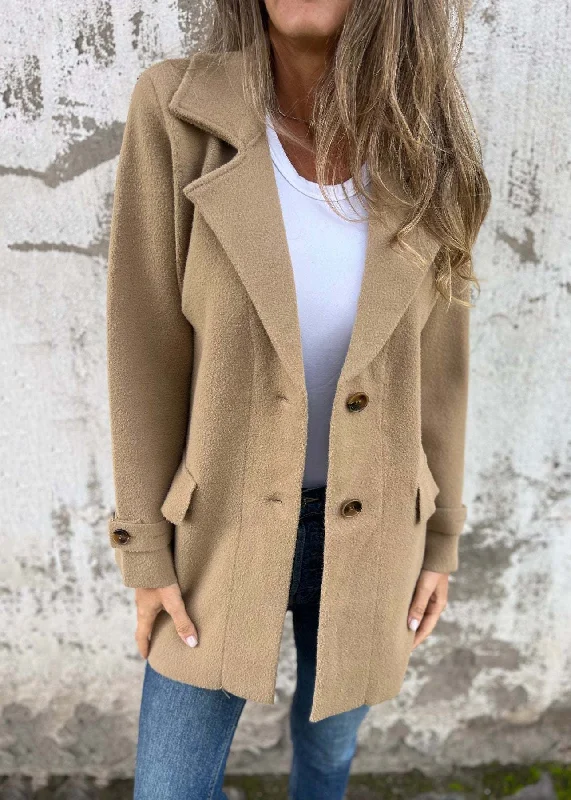 Women's Fur CoatsLoose Khaki Peter Pan Collar Pockets Woolen Coats Fall