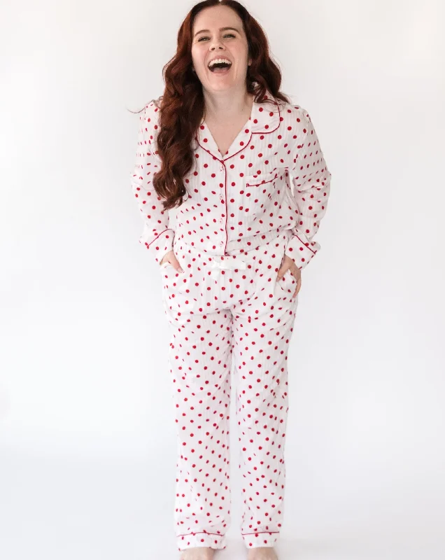 floral print women's pajamasMyra Seersucker Dots Women's Long Sleeve Shirt & Pajama Set