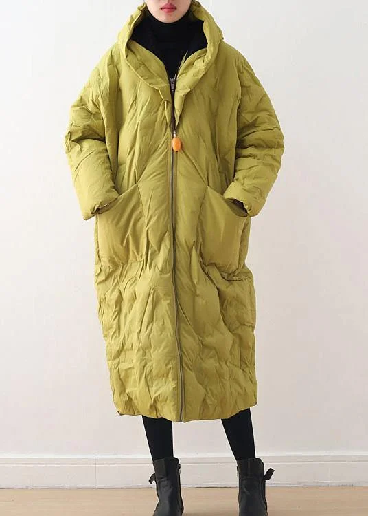 Women's Coats with Fur Trimmed BeltWarm Yellow Down Coat Original Design Literary Retro Overcoat