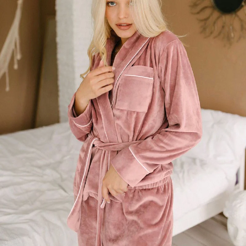 women's pajamas with a comfortable fit2022 winter new arrivals thermal warm home wear long sleeve plush flannel robe sleepwear 2 piece red velvet pajamas set