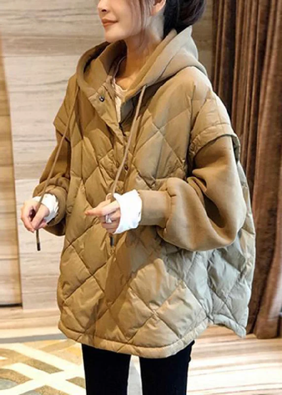 Women's Coats with SleevesBoho Khaki Hooded Patchwork Fine Cotton Filled Sweatshirt Streetwear Winter