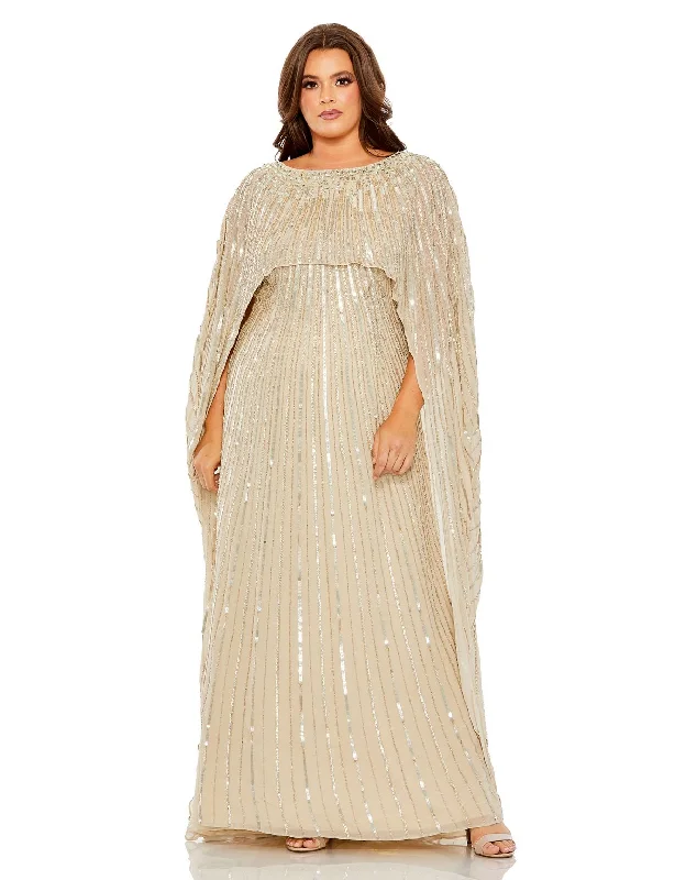 water-resistant outdoor hatsMac Duggal 93993 Plus Size Long Cape Formal Gown