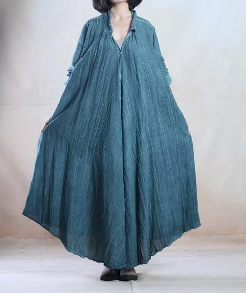 Women's PeacoatsGreen spring linen coat maxi dress causal caftan