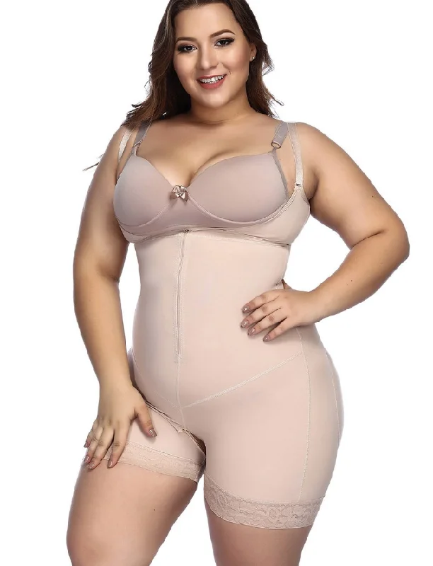 convertible strapless braPlus Size Full Body Shaper with Zipper - Slimming Bodysuit with Butt Lifter