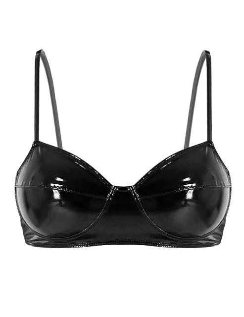 wireless bra with stretch fabricWetlook Faux Leather Bra