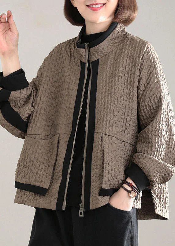 Women's Coats with PocketsFitted Chocolate Patchwork Pockets Coat Spring