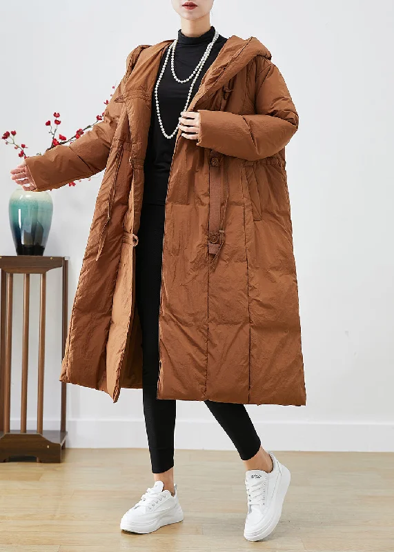 Women's Leather CoatsCoffee Patchwork Duck Down Puffers Jackets Hooded Oversized Winter