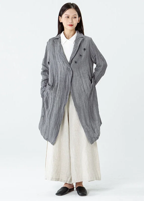 Women's Button-Up CoatsComfy Linen Comfy Long Sleeve Pleated Pocket Coat