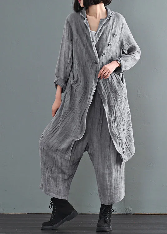 Women's Coats with Fur Trimmed SleevesItalian Grey Oversized Tie Dye Linen Coat Outwear Fall