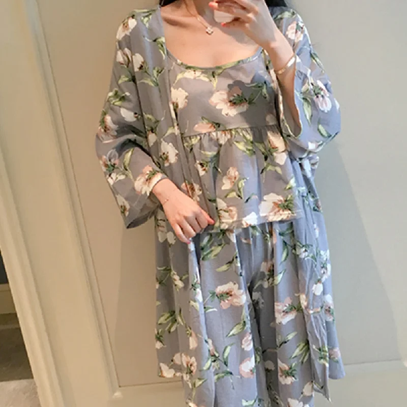 women's pajamas for those who love to dream3 Piece Women Floral Cardigan Pajama Set Home Wear