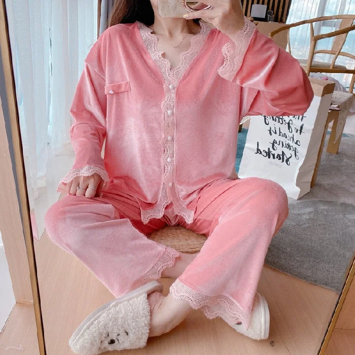 women's pajamas for movie nights3PCS Pink Lady Pajamas Sets V-Neck Sleepwear Bride Home Wear