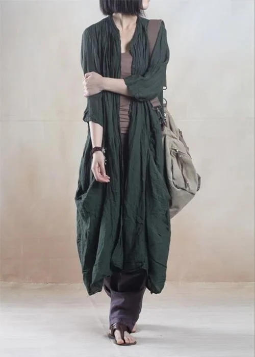 Women's Parka CoatsDark Green Oversize Summer Linen Cardign Coat Long Women Coat Linen Sundress