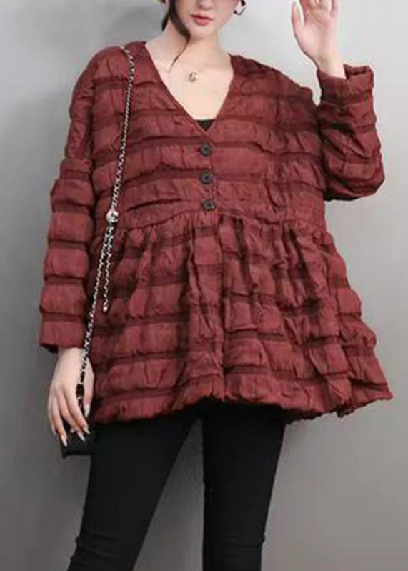 Women's Parka CoatsRed Wrinkled Button Womens Parka Winter