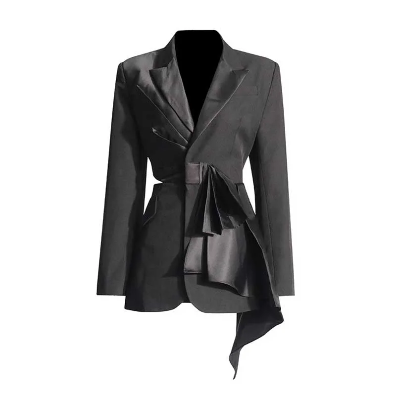 Women's Down CoatsWomen's Black Coat Asymmetric Cutout Silk-blend Satin blazer