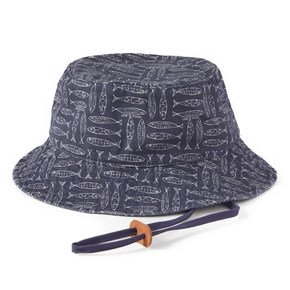 stylish fedoras with satin liningsLinear Fish Pattern Bucket Hat - Darkest Blue