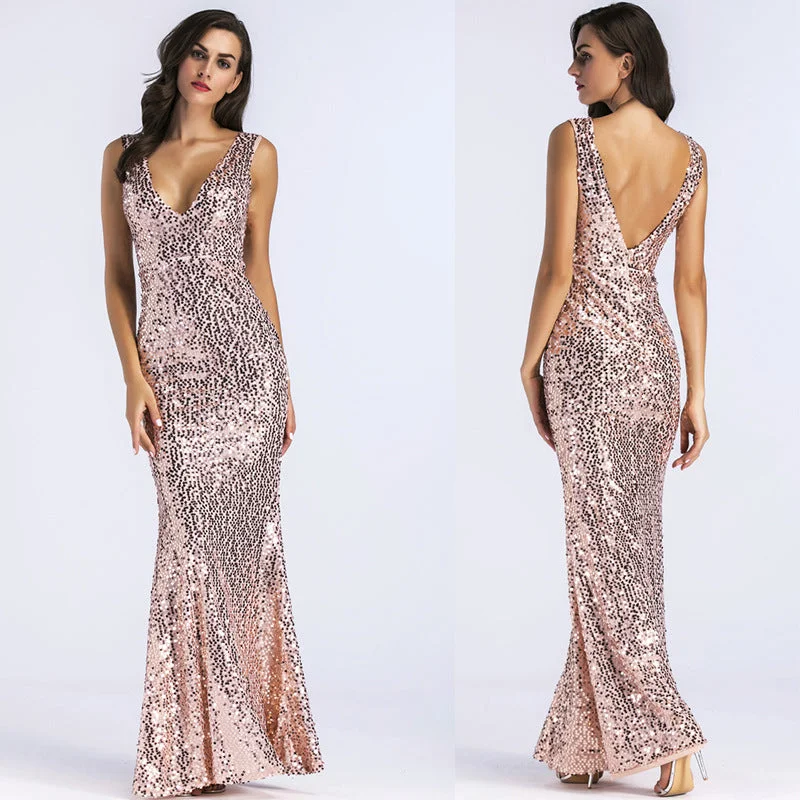 women's pajamas designed for sleep2023 New Sexy Backless Sequin Maxi Dress Women Elegant Night Club Party Sequin Bridesmaid Dress High Quality Evening Prom Dress