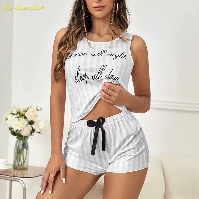 women's pajamas for a good night's sleepEnsemble Pyjama Sexy Rayé en Soie