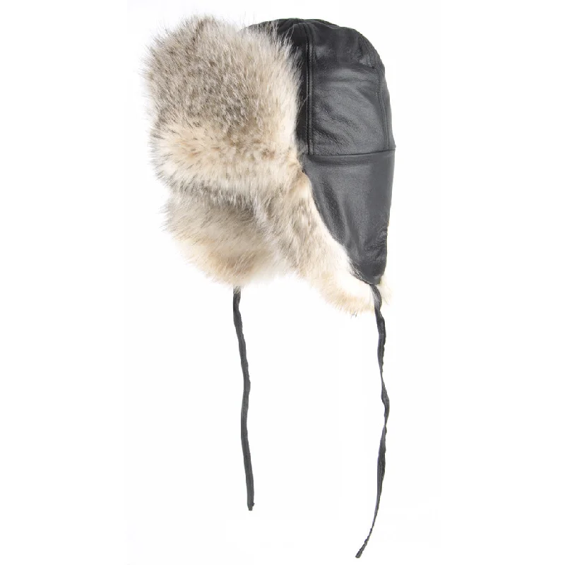 hats with earflaps for cold weatherBadger Leather and Fur Aviator Hat w/ Black Leather