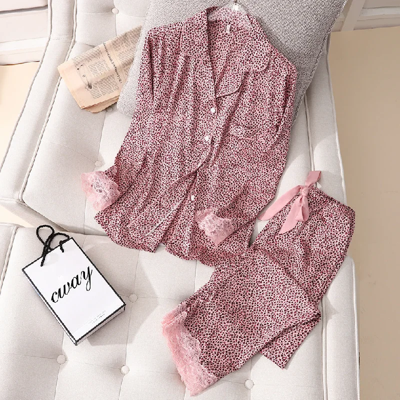 women's pajamas for those who cherish their bedtime routines2022 New Arrival Women 2pcs Pajamas Sets Ladies Pyjamas Ice Silk Soft Leopard Print Long Sleeve Sleepwear