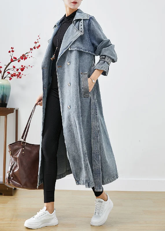 Women's Coats with CollarStylish Light Blue Double Breast Oversized Denim Trench Coats Fall