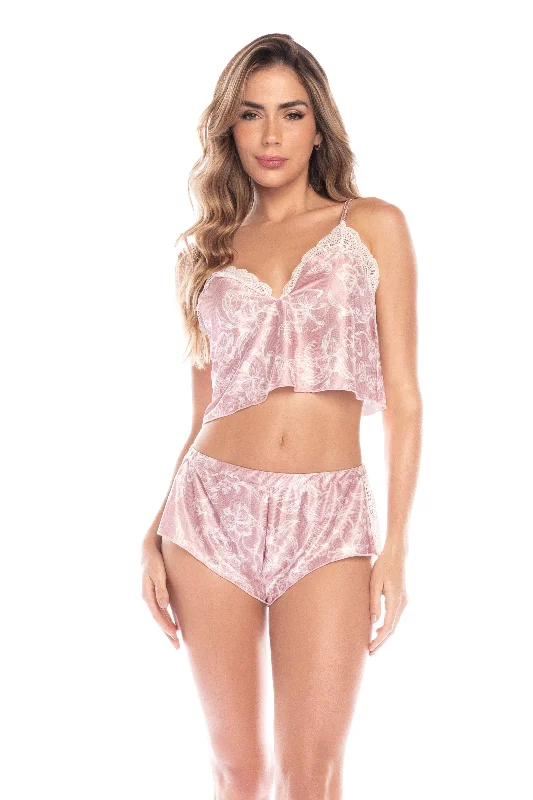 wireless bra with front closure for comfortMapale Lounge 7575 Two Piece Pajama Set Rose Print