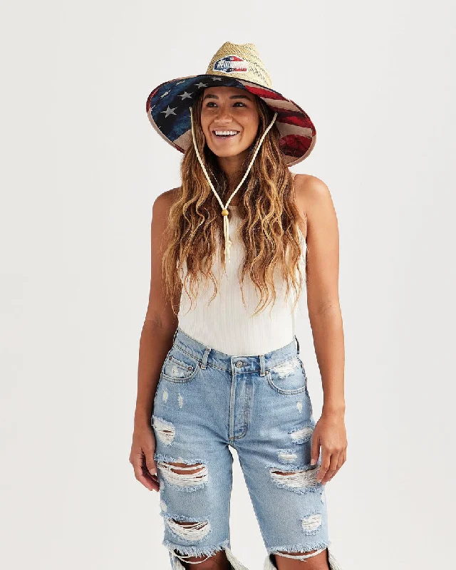 affordable bucket hatsLiberty Straw Hat - USA Flag