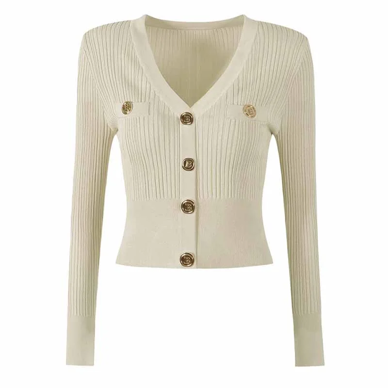 Women's Quilted CoatsWomen's Crop Cardigan V-Neck Knitted Top