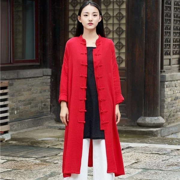 Women's Coats with Pockets2020 Autumn New Cotton Linen Long Sleeve Quality Loose Women Coat