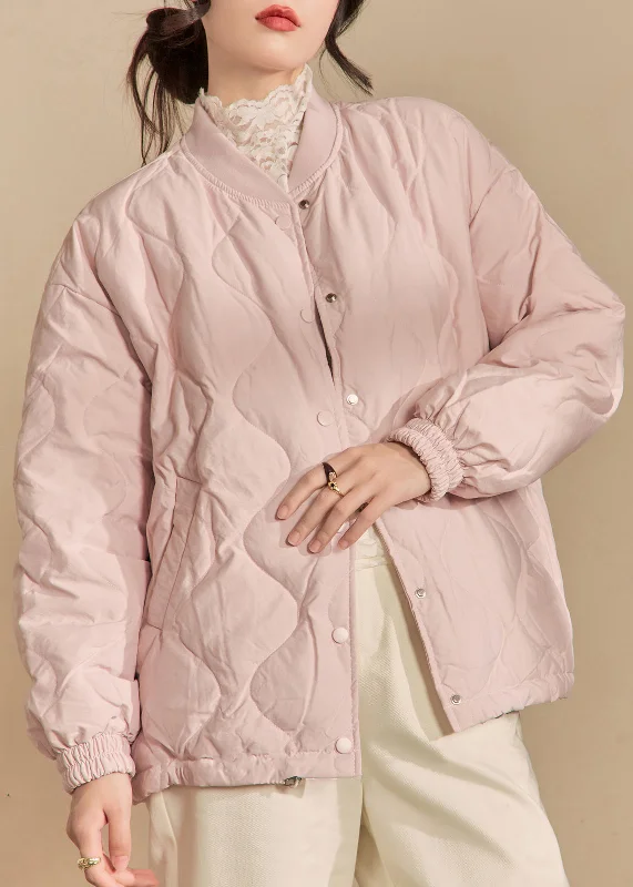 Women's Coats with PocketsSimple Pink Stand Collar Button Pockets Parkas Winter