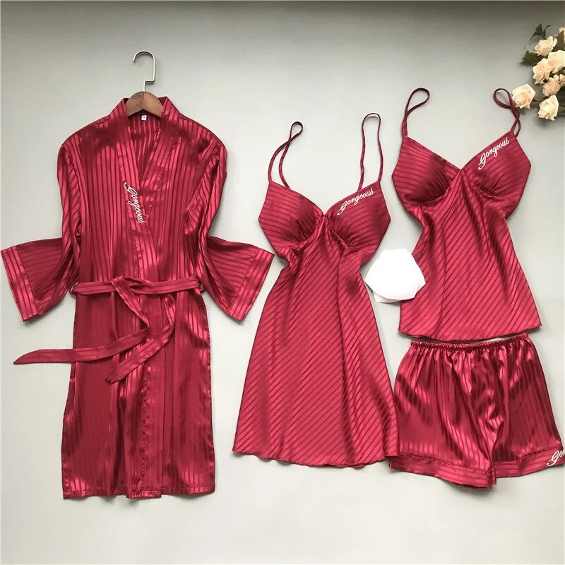 women's pajamas with a perfect blend of style and comfort4 Piece Nightwear Solid Color Stripes Set