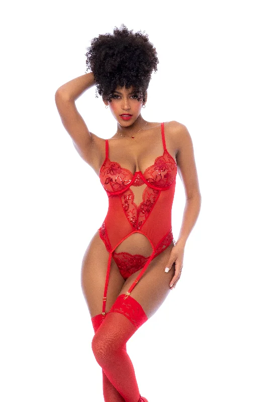 moisture-wicking sports braMapale Sequin Embroidered Mesh Merrywidow Set Red