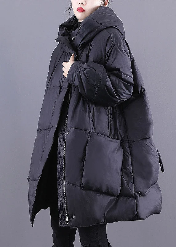 Women's Anorak CoatsLoose Black Hooded Pockets Drawstring Duck Down Canada Goose Jacket Winter