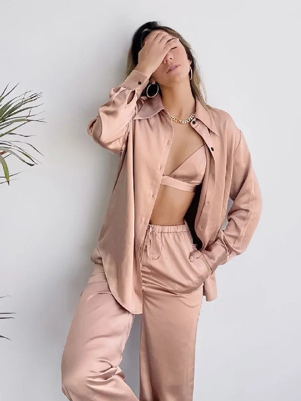 women's pajamas for loungingPyjama Satin Femme Luxe Ensemble 3 Pièces