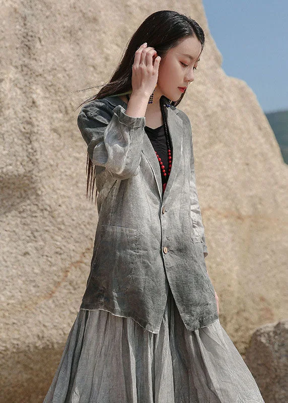 Women's Down CoatsArt Grey Peter Pan Collar Button Linen Spring Coat