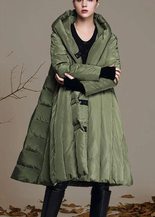 Women's Coats with PocketsHandmade Army Green hooded Casual Winter Duck Down down coat