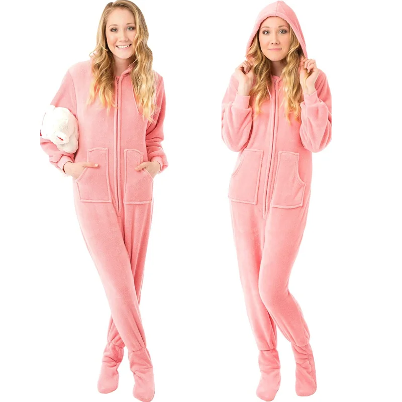 women's pajamas with a cozy, snug fit for ultimate comfortAdult Footed Hoodie Pajamas Set