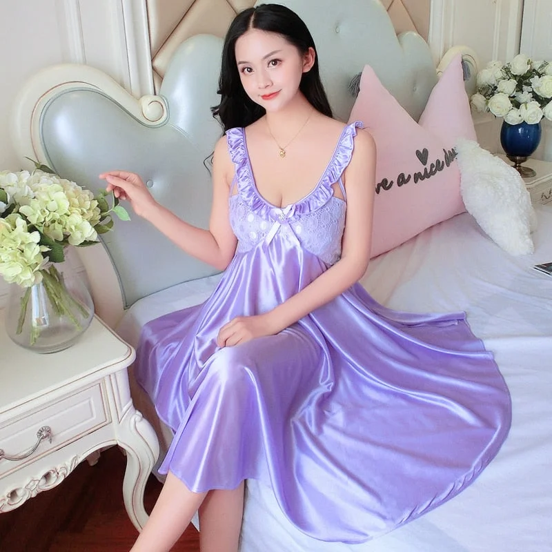 women's pajamas with hidden pocketsRobe Nuisette Longue Satin avec Dentelles et Noeud