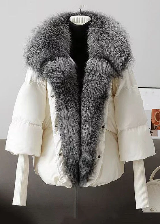 Women's Denim CoatsFrench White Fur Collar Button Duck Down Coats Winter