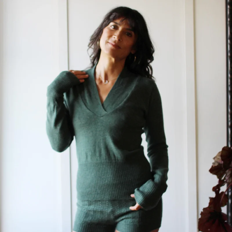 women's pajama sets with matching robesCropped V Neck Sweater with Long Sleeves