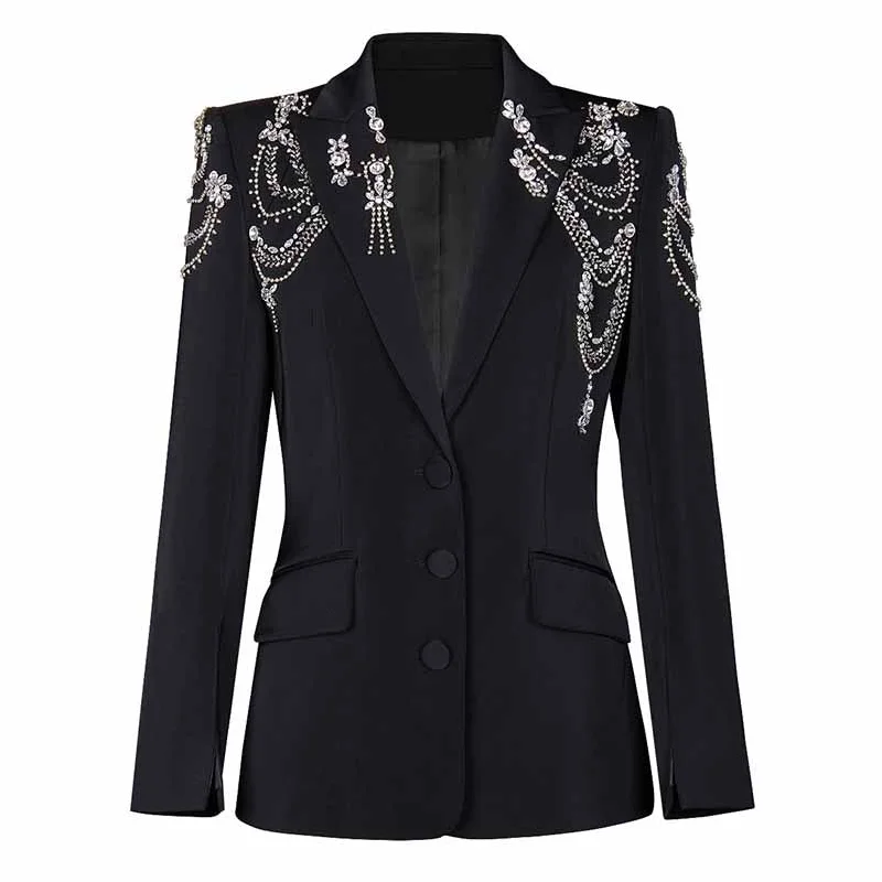 Women's Coats with ZipperWomen's Crystal Blazer Black V Neck Sleeves Jacket Coat