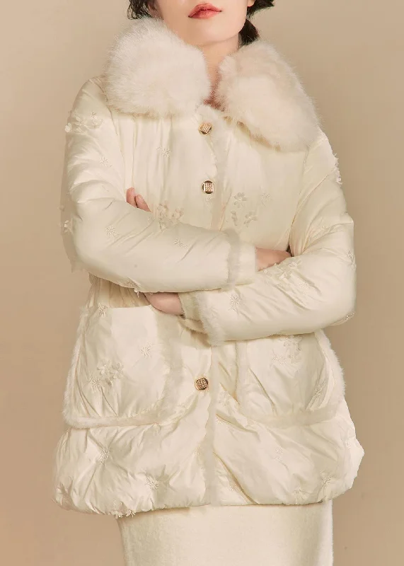 Women's Coats with HoodElegant Beige Fur Collar Button Duck Down Puffer Coat Winter