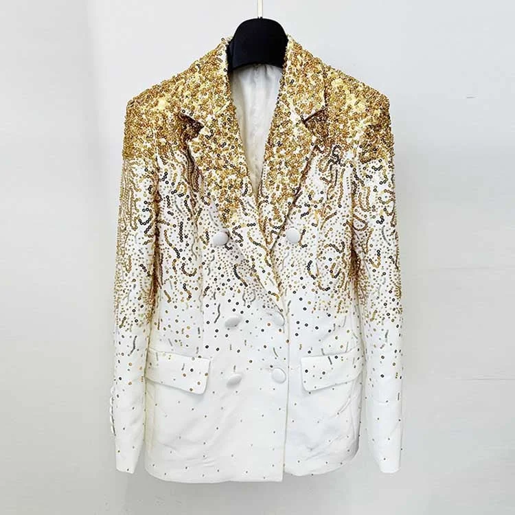 Women's Duffle CoatsGold Gradient Sequin-Beaded Embroidered Blazer