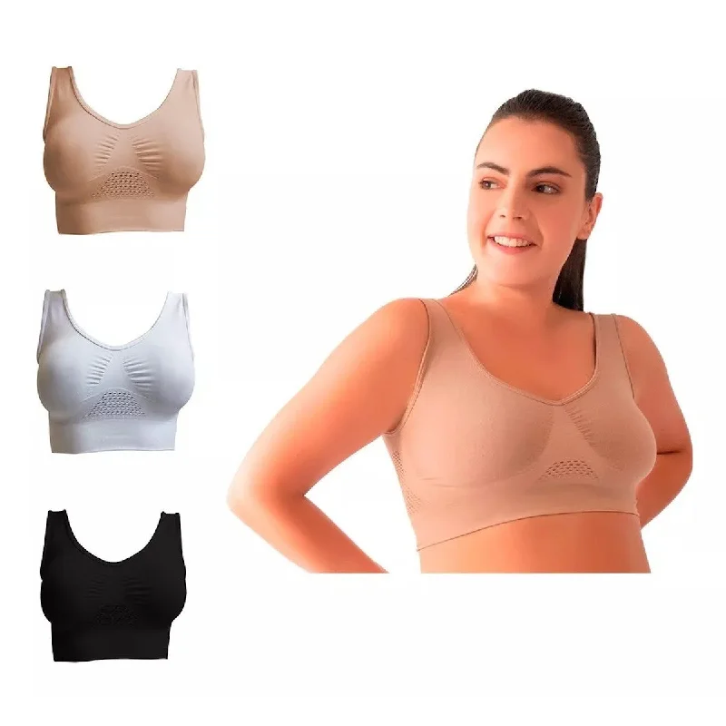 plus-size longline bra for tummy controlBra Fresh Ligh Kit 3 Bras Colores Básicos + 1 Camiseta | M2224 Kit 3