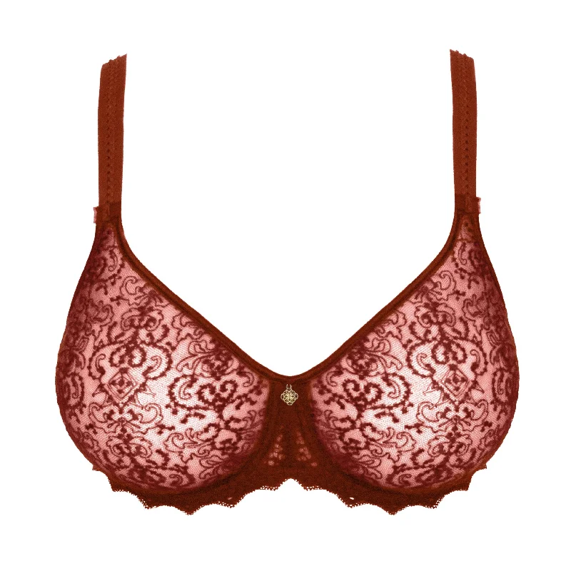 plus-size demi-cup bra with lace overlayEmpreinte Cassiopee Seamless Full Cup Bra | CUIVRE DORE