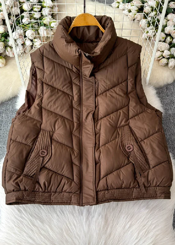 Women's Coats with SleevesCasual Coffee Stand Collar Pockets Patchwork Parka Waistcoat Winter