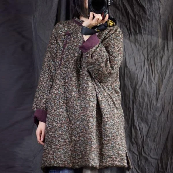 Women's Coats with Fur TrimCotton Linen Retro Print Plate Buckle Thick Warm Parkas 2020 Winter All-match Women Coat