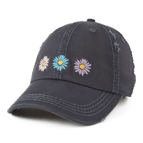 hats with built-in fans and sunglasses for beach daysThree Painted Daisies Sunwashed Chill Cap - Jet Black