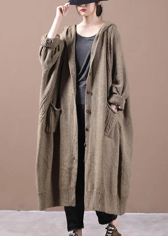 Women's Coats with Fur TrimWomen Khaki Button Pockets Fall Long Cardigans Coat