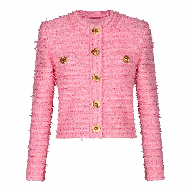 Women's Long CoatsWomen's Five Button Tweed Jacket Pink Blazer