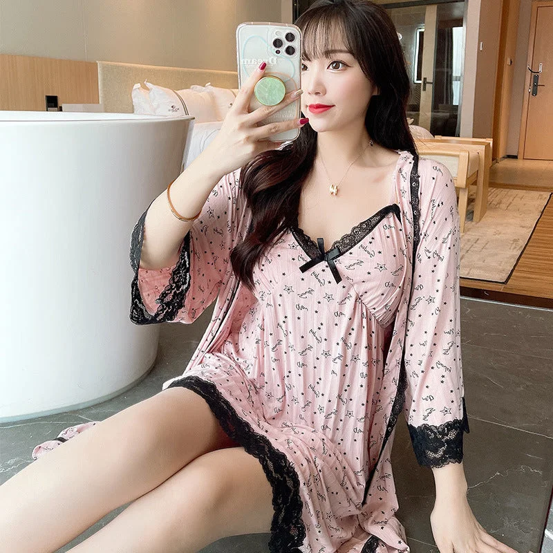 women's pajamas featuring animal printsWholesale Ladies  Conjunto Lenceria Encaje Robe Femme Lingerie 2 Piece Set Women Sexy Pajamas Sleepwear